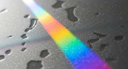 rainbow on the sheet of a CD or DVD with water dropsの素材