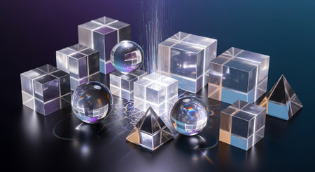 3d illustration of abstract background with cubes and glass balls. 3d renderingの素材