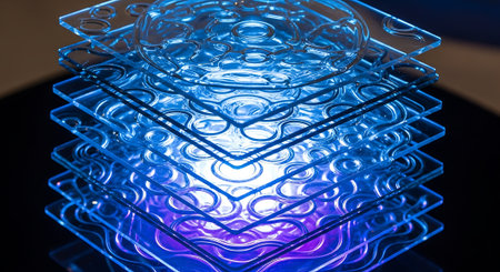 abstract background of blue glass with reflection, closeup of photoの素材