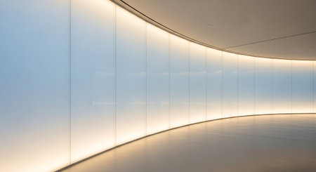 Abstract interior of modern office building with white walls and glass windows.の素材