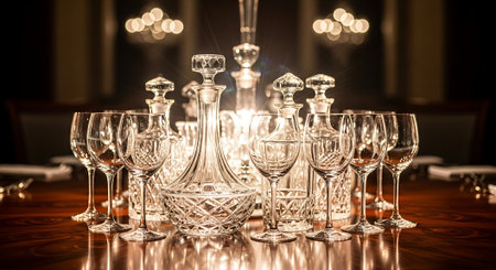 Empty wine glasses on a table in a restaurant. Close-upの素材