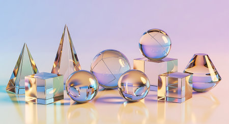 3d illustration of a set of crystal balls in blue and pink colorsの素材