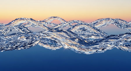 Water wave on sunset background. 3d rendering, 3d illustration.の素材