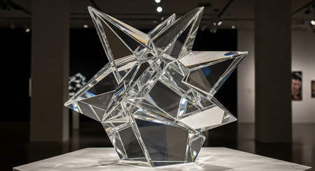 3D rendering of a crystal star in a modern art gallery.の素材