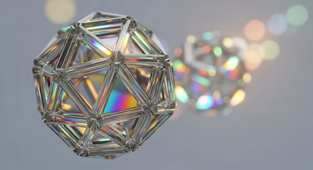 Abstract 3d rendering of multicolored spheres. Bokeh background.の素材