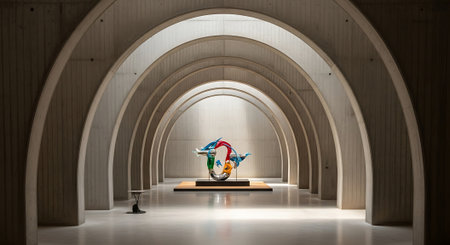 Contemporary art gallery interior with abstract sculpture. 3D Renderingの素材