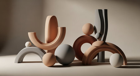 Abstract 3d rendering of geometric shapes. Modern minimal background design.の素材