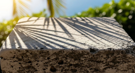 Sunlight and shadow on the concrete floor with palm tree background.の素材