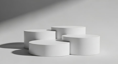 3d render of white podium for product presentation with shadows on the wallの素材