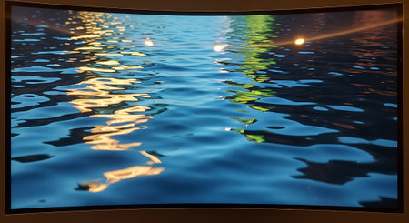 Reflection of the light on the TV screen in the water.の素材