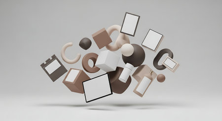 3d rendering of abstract geometric shapes in white background, computer generated imagesの素材