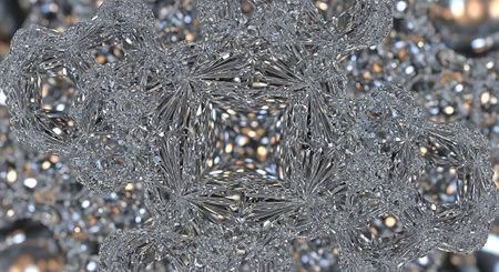 Abstract 3d rendering of chaotic fractal shapes. Bended lines and points. Reflective surface.の素材