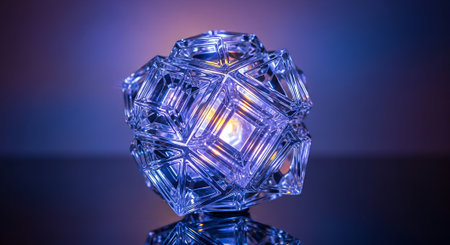 3d render of crystal ball with blue light inside. Abstract background.の素材