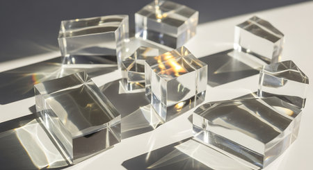 crystal cubes on a white background. crystal cubes in sunlight.の素材