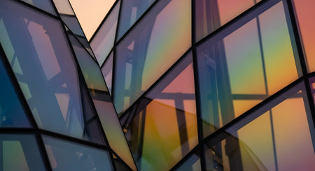 Abstract image of the facade of a modern building with glass panels.の素材