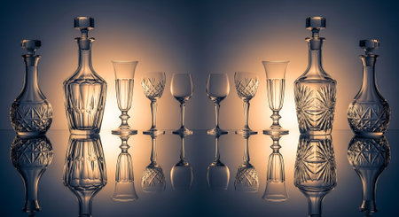 bottles and glasses for wine on a dark background. tintedの素材