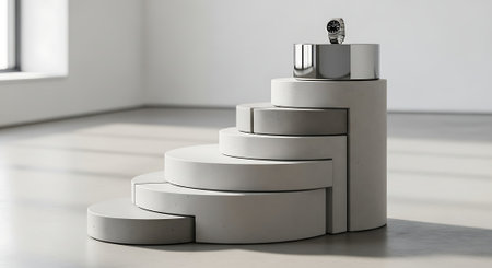 3d rendering of a white podium with a ring in the centerの素材
