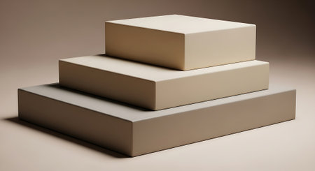 3d rendering of abstract geometric forms. Glossy white podium, pedestal or platform for product presentation.の素材