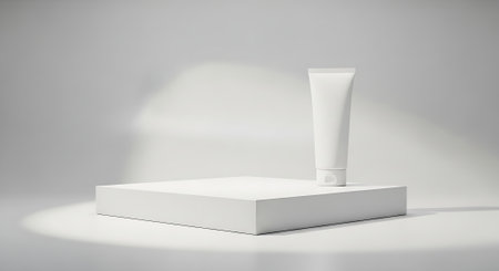 White cosmetic tube mockup on a white podium. 3D renderingの素材