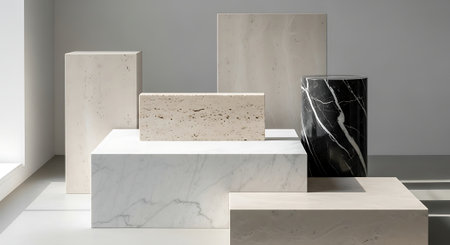 3d render of marble product display podiums in modern minimalistic interiorの素材