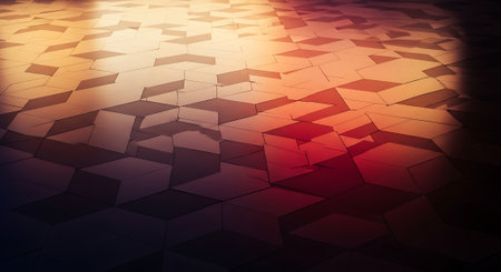 3d render of abstract geometric background with hexagonal shapes. Reflective surfaceの素材