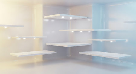 3d render of a shelf in a modern interior with empty shelvesの素材
