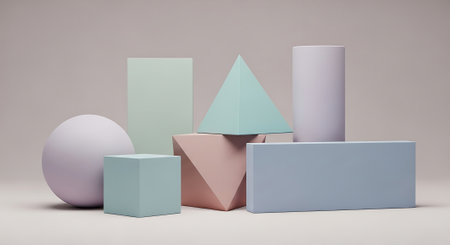 3d rendering of geometric shapes in pastel colors, podiums for product presentationの素材