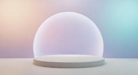Abstract minimal scene with round podium and neon light, 3d renderの素材