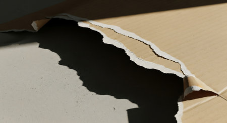 Hole ripped in the cardboard. Conceptual image of torn paper.の素材