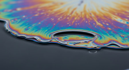 Macro shot of oil drops on water surface. Abstract background.の素材