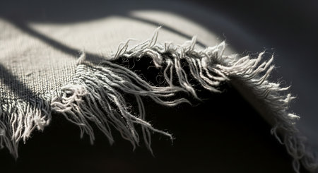 Close up of a woolen scarf on a black background. Selective focus.の素材