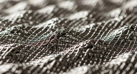Macro detail of a metallic mesh fabric. Selective focus.の素材