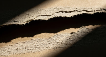 Torn paper with sunbeams on black background. Copy space.の素材