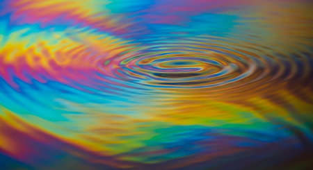 abstract rainbow background with ripples on water surface, close upの素材