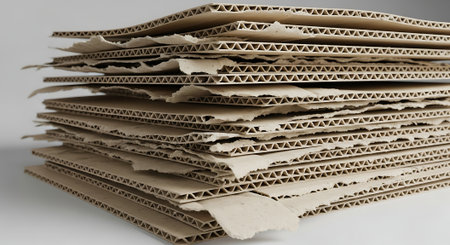 Stack of cardboard boxes isolated on white background. 3D illustration.の素材