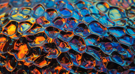 Abstract colorful background. Close-up of oil bubbles in water.の素材