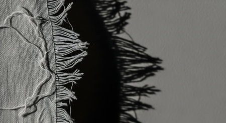 Close-up of grey woolen scarf on a gray background. Copy space.の素材