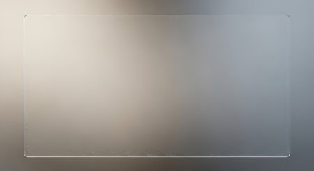 Blank transparent glass plate on blurred background, copy space for textの素材