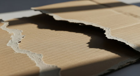 Close up of a torn cardboard. Shallow depth of field.の素材