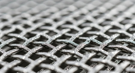 Close-up of a stainless steel mesh. Abstract background and texture.の素材