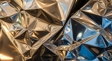 3d rendering of a shiny metallic background with a lot of foldsの素材