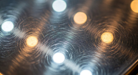 Close-up of LED lights on a metal plate, abstract backgroundの素材