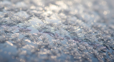 Frosty pattern on the windshield of a car close-upの素材