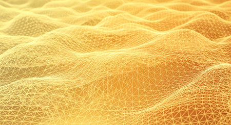 Abstract yellow polygonal space low poly dark background with connecting dots and lines. Connection structure. 3d renderingの素材