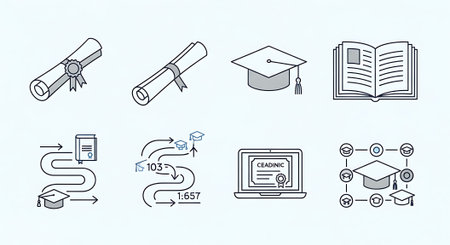 Education icons set, thin line design, vector illustration eps 10.の素材