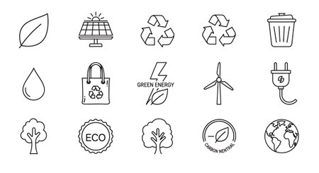 ecology and environment icons set over white background, line style, vector illustrationの素材