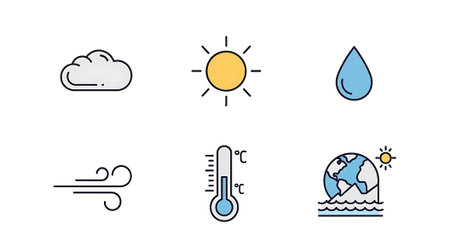 set of weather icons over white background, line style, vector illustrationの素材