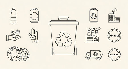 Waste recycling icons set. Vector illustration in thin line style.の素材