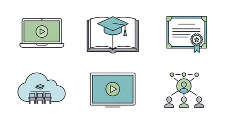 Set of education icons. Online learning, e-learning, webinar, online course.の素材