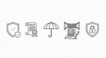 Insurance line icons set, outline vector symbol collection, linear pictogram pack isolated on white. Signs, logo illustrationの素材